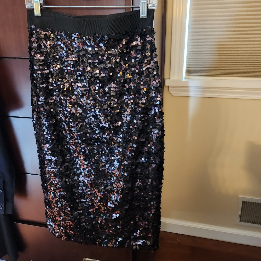 H&M Pull On Sequin Midi Skirt
